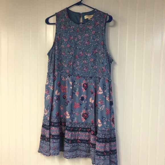 Penelope Rose Blue Sleeveless Dress Boho Size XL Tiered Floral Print NWT - Picture 1 of 4